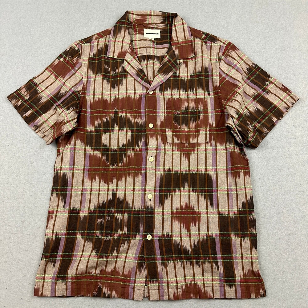 Lucky Brand Shirt Men Small Brown Aztec Southwestern Short Sleeve Button Up S